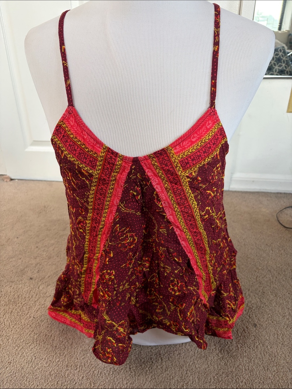 Great Free People Coral Burgundy & Yellow Tank Top